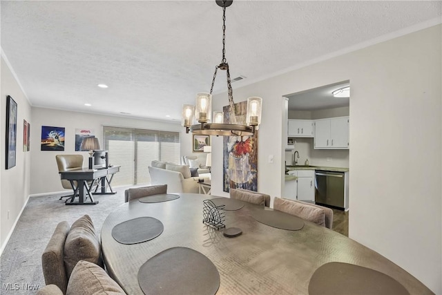 1851 King James Unit 322, Westlake, OH 44145 - dining space featuring a textured ceiling, a chandelier, ornamental molding, and recessed lighting