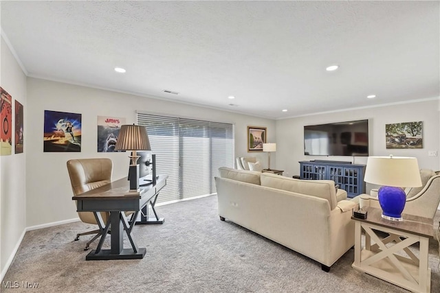 1851 King James Unit 322, Westlake, OH 44145 - carpeted living area featuring crown molding, recessed lighting, and a desk
