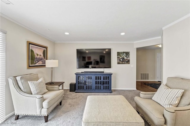 1851 King James Unit 322, Westlake, OH 44145 - living room featuring ornamental molding, carpet, and recessed lighting
