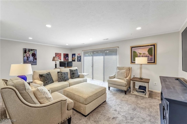 1851 King James Unit 322, Westlake, OH 44145 - living area with light carpet, ornamental molding, and recessed lighting