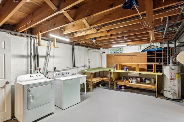 2331 Woodpark Rd, Fairlawn, OH 44333 - washroom with water heater, washer and dryer, and a workshop area
