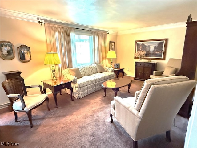 120 Kennedy Ave, Follansbee, WV 26037 - living room featuring carpet flooring and crown molding