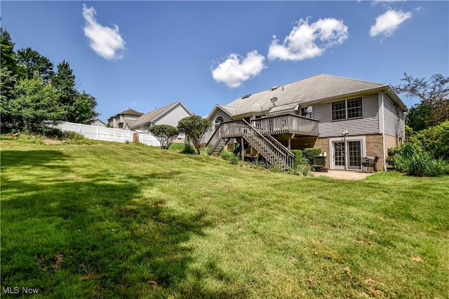 9798 Firestone Ln, Macedonia, OH 44056 - rear view of house with stairway, a wooden deck, a patio area, and brick siding