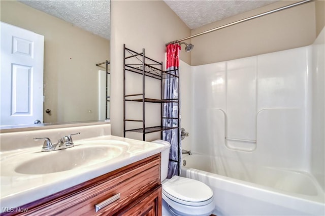 9798 Firestone Ln, Macedonia, OH 44056 - bathroom with a textured ceiling, shower / tub combo with curtain, and vanity