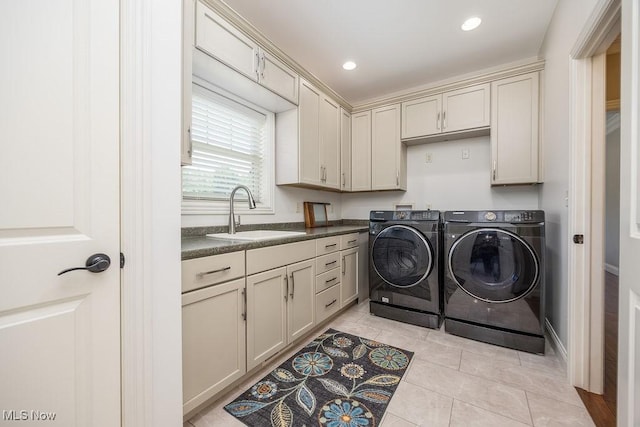 390 Powell Riverfront Rd, Saint Marys, WV 26170 - laundry area with independent washer and dryer, light tile patterned floors, cabinet space, and recessed lighting