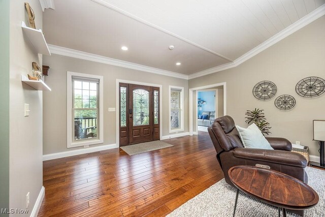 390 Powell Riverfront Rd, Saint Marys, WV 26170 - foyer featuring wood-type flooring, crown molding, and recessed lighting
