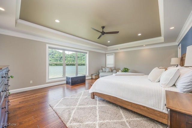 390 Powell Riverfront Rd, Saint Marys, WV 26170 - bedroom with a raised ceiling, wood-type flooring, crown molding, and recessed lighting