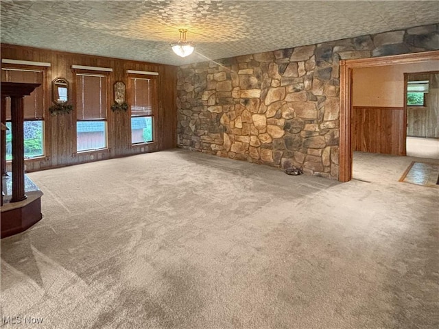507 Harker Ave, Newell, WV 26050 - unfurnished living room featuring wooden walls and carpet floors