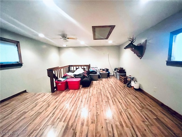 617 Valley St, Minerva, OH 44657 - home theater room featuring wood finished floors, ceiling fan, and recessed lighting