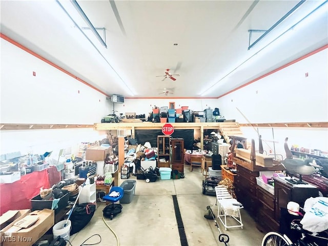 617 Valley St, Minerva, OH 44657 - garage with a ceiling fan
