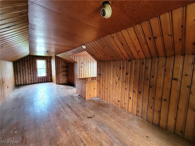 1707 23rd St, Parkersburg, WV 26101 - additional living space featuring wooden walls, hardwood / wood-style floors, lofted ceiling, and wood ceiling