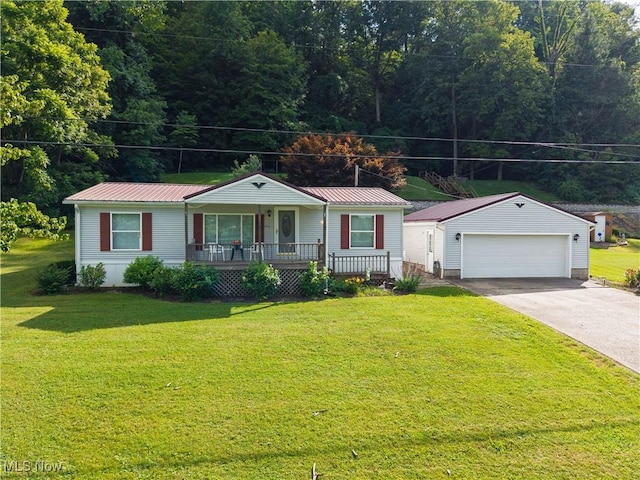 355 Muskingum River Rd, Marietta, OH 45750 - view of front of house with a porch, a garage, an outdoor structure, driveway, and a front yard