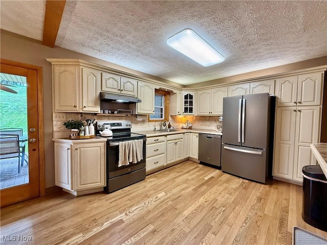153 Lowes Dr, New Cumberland, WV 26047 - kitchen featuring stainless steel appliances, light wood-style floors, under cabinet range hood, light countertops, and healthy amount of natural light