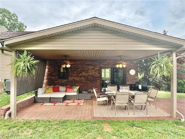 153 Lowes Dr, New Cumberland, WV 26047 - view of patio with a ceiling fan, a wooden deck, an outdoor hangout area, and outdoor dining space