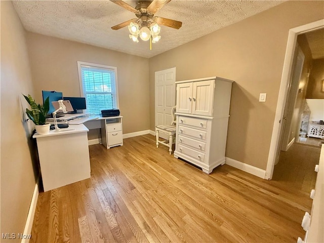 153 Lowes Dr, New Cumberland, WV 26047 - office space with ceiling fan, light wood-type flooring, and a textured ceiling