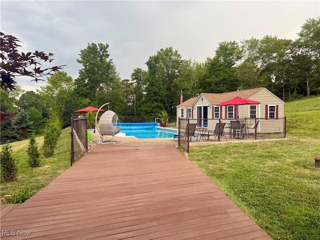 153 Lowes Dr, New Cumberland, WV 26047 - view of pool with a lawn, a patio area, view of scattered trees, and a deck