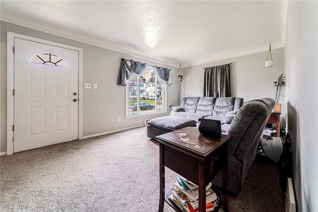 8006 Chesterfield Ave, Parma, OH 44129 - carpeted living room featuring ornamental molding and baseboards