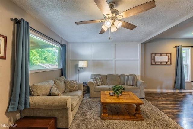 135 S 31st St, Newark, OH 43055 - living room with a textured ceiling, wood finished floors, and a ceiling fan