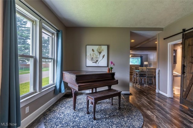 135 S 31st St, Newark, OH 43055 - living area featuring a barn door, a textured ceiling, and dark wood-type flooring