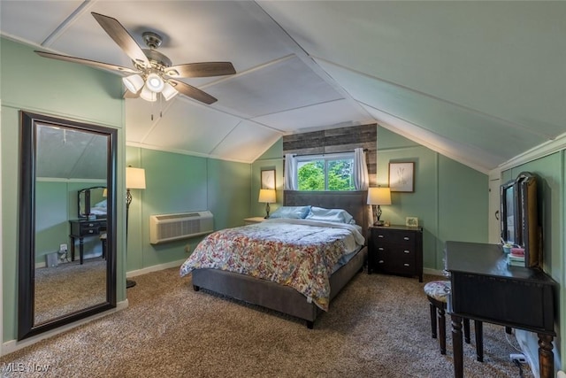 135 S 31st St, Newark, OH 43055 - bedroom with vaulted ceiling, carpet, a ceiling fan, and a wall unit AC