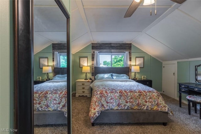 135 S 31st St, Newark, OH 43055 - bedroom with carpet floors, lofted ceiling, and ceiling fan
