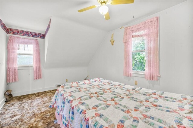 192 Swartz Rd, Akron, OH 44319 - bedroom with lofted ceiling, carpet flooring, and ceiling fan