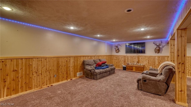 48820 Hillcrest Dr, Caldwell, OH 43724 - cinema featuring a wainscoted wall, wooden walls, carpet flooring, and recessed lighting