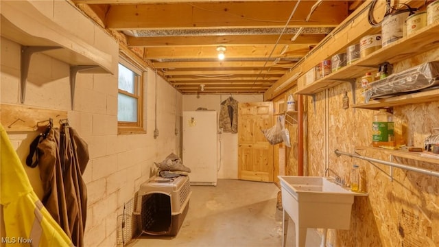 48820 Hillcrest Dr, Caldwell, OH 43724 - basement with white fridge and a sink