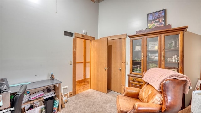 48820 Hillcrest Dr, Caldwell, OH 43724 - living area with carpet and a high ceiling