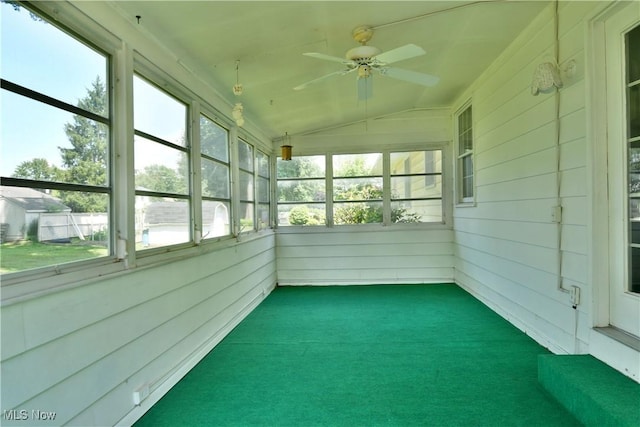 2741 Citadel Dr NE, Warren, OH 44483 - unfurnished sunroom featuring ceiling fan and lofted ceiling