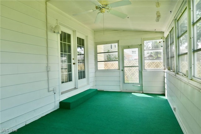 2741 Citadel Dr NE, Warren, OH 44483 - unfurnished sunroom with lofted ceiling and a ceiling fan