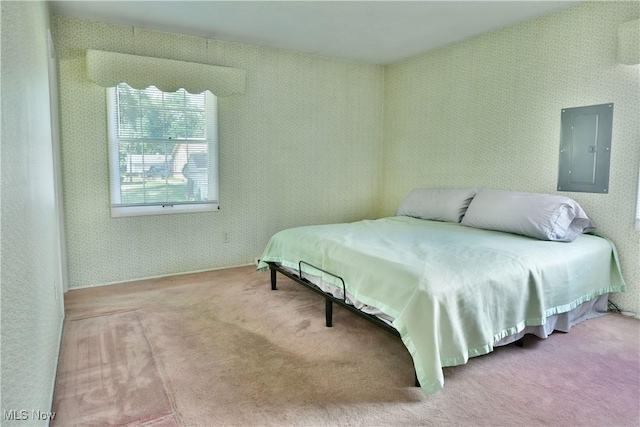 2741 Citadel Dr NE, Warren, OH 44483 - bedroom featuring electric panel, carpet floors, and wallpapered walls