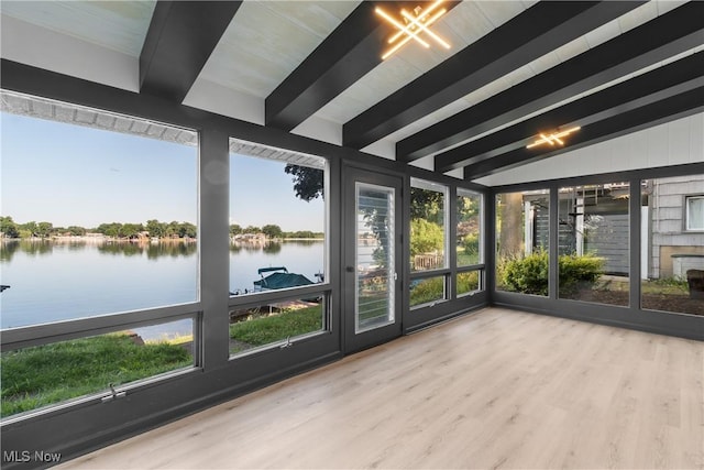 3350 S Main St, Akron, OH 44319 - unfurnished sunroom featuring a water view, plenty of natural light, and wood finished floors