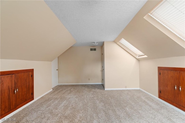 3139 Prior Dr, Cuyahoga Falls, OH 44223 - additional living space featuring a skylight, lofted ceiling, carpet, and a textured ceiling