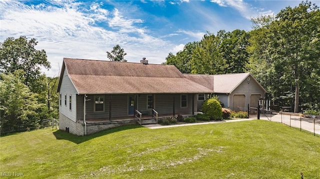 200 Breezy Acres Ln, Walker, WV 26180 - view of front facade featuring a porch, a garage, a front yard, a chimney, and driveway