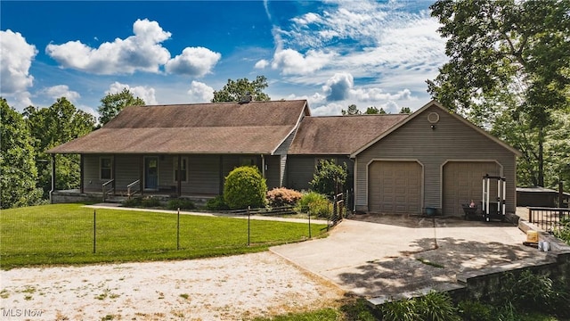 200 Breezy Acres Ln, Walker, WV 26180 - view of front facade featuring covered porch, a garage, concrete driveway, and a front lawn