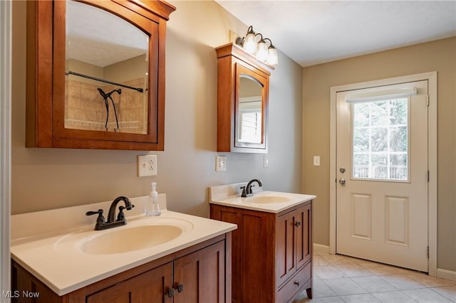 200 Breezy Acres Ln, Walker, WV 26180 - full bathroom with plenty of natural light, two vanities, tile patterned floors, and a shower