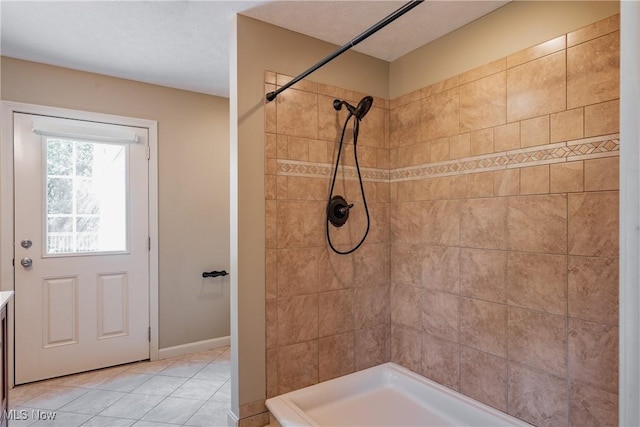 200 Breezy Acres Ln, Walker, WV 26180 - bathroom with a tile shower, tile patterned flooring, and vanity