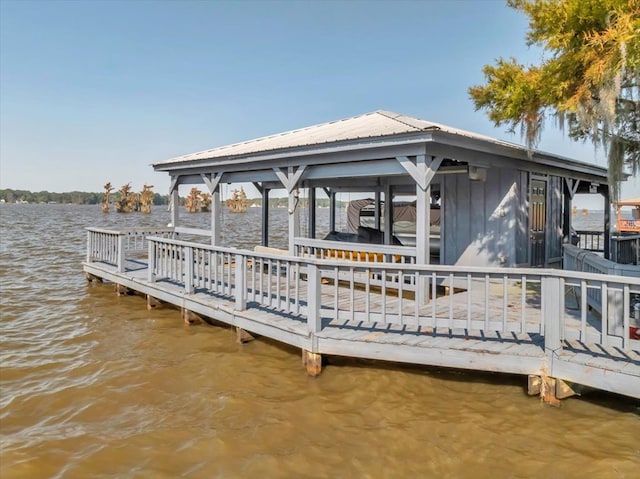 dock area with a water view