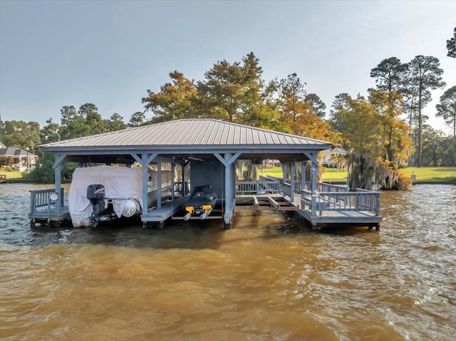 view of dock featuring a water view