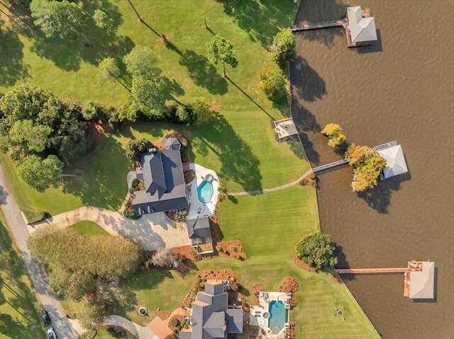 drone / aerial view featuring a water view