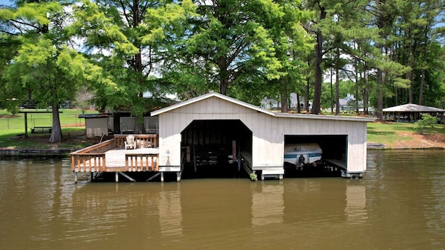 view of dock with a water view