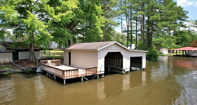 view of dock with a water view