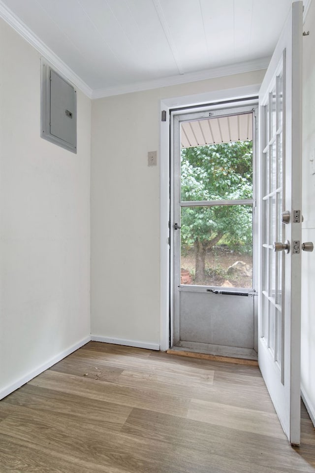 272 Ellis Rd, Plains, GA 31780 - entryway with ornamental molding, wood finished floors, electric panel, and a healthy amount of sunlight