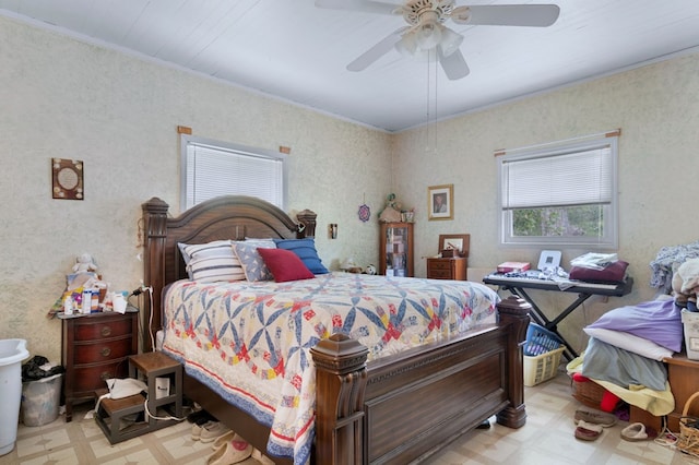 272 Ellis Rd, Plains, GA 31780 - bedroom featuring crown molding, a ceiling fan, and tile patterned floors