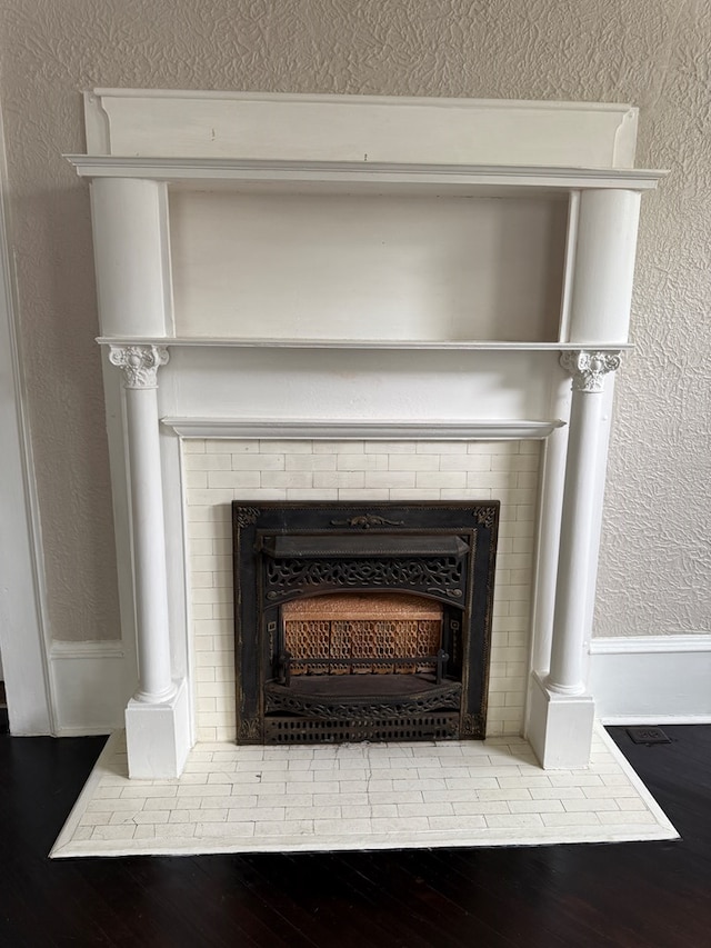 room details with a tile fireplace