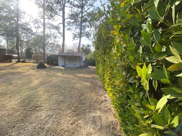 view of yard with an outbuilding