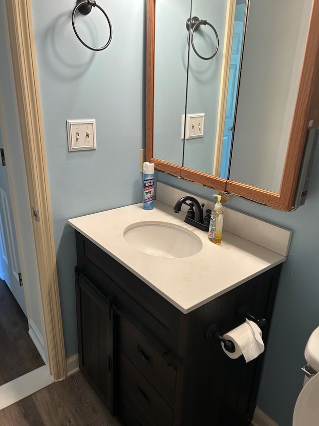 bathroom featuring vanity and wood finished floors