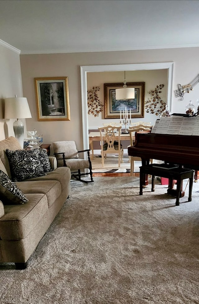 living area with crown molding