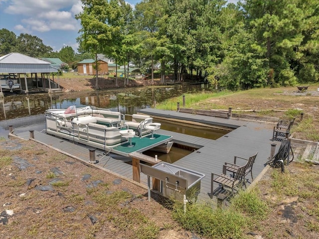 dock area with a water view